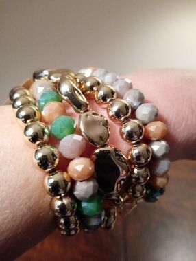 NWT Nine Brand 5-Piece Boho Stretch Bracelet Set, Gold-Tone And Natural Hues